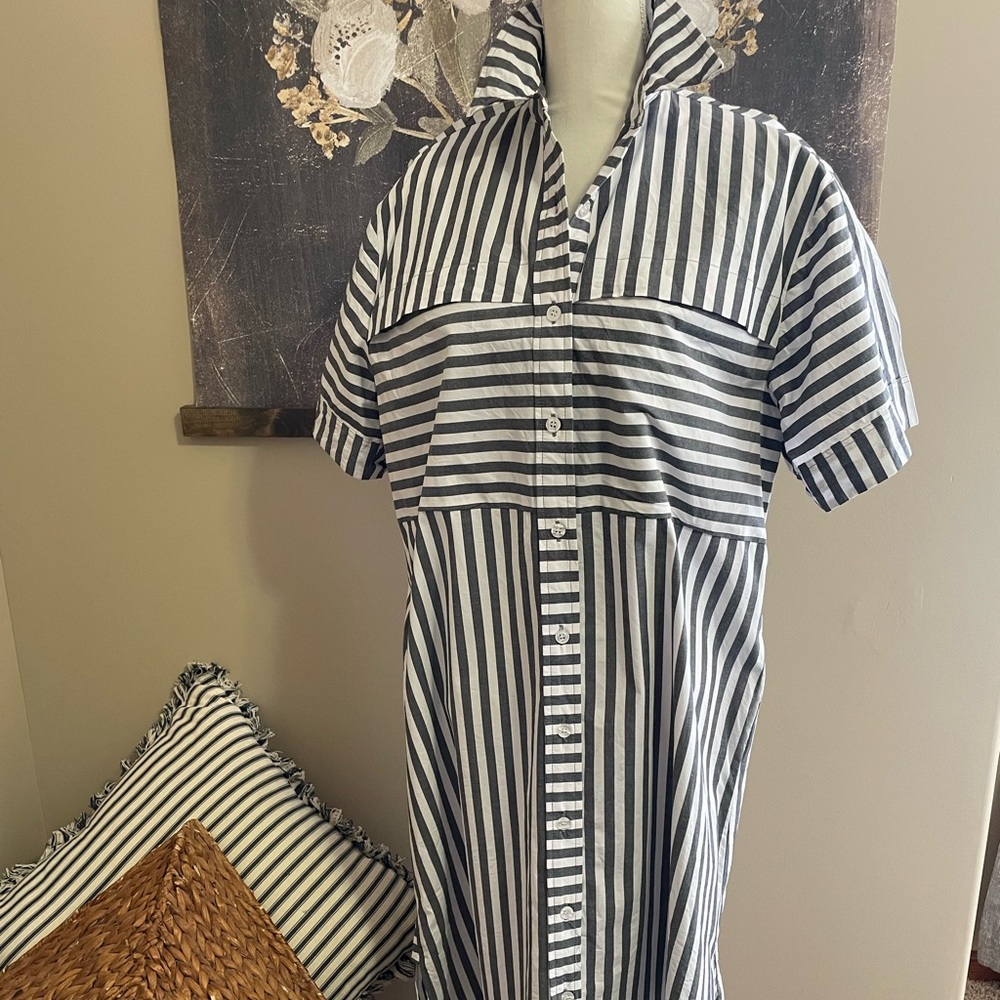 Hunter Bell Grey & White Stripe Midi Dress